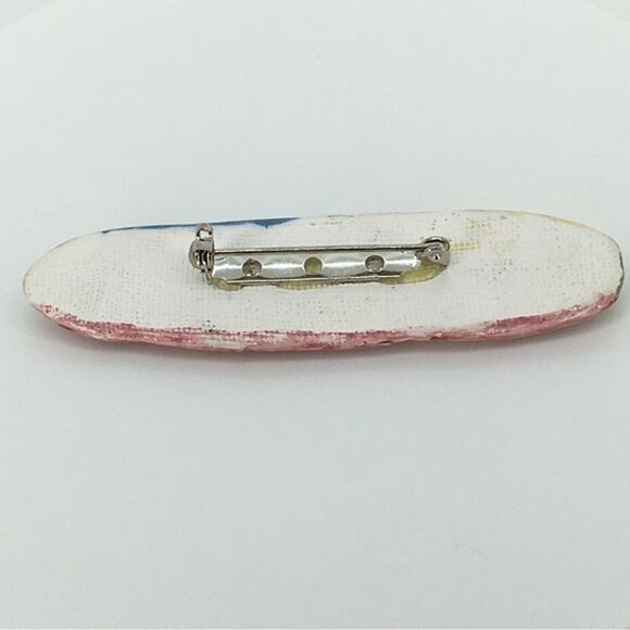 Handmade Statement Glazed Pottery Abstract Gold Oval Brooch Pin Artsy - Picture 5 of 9